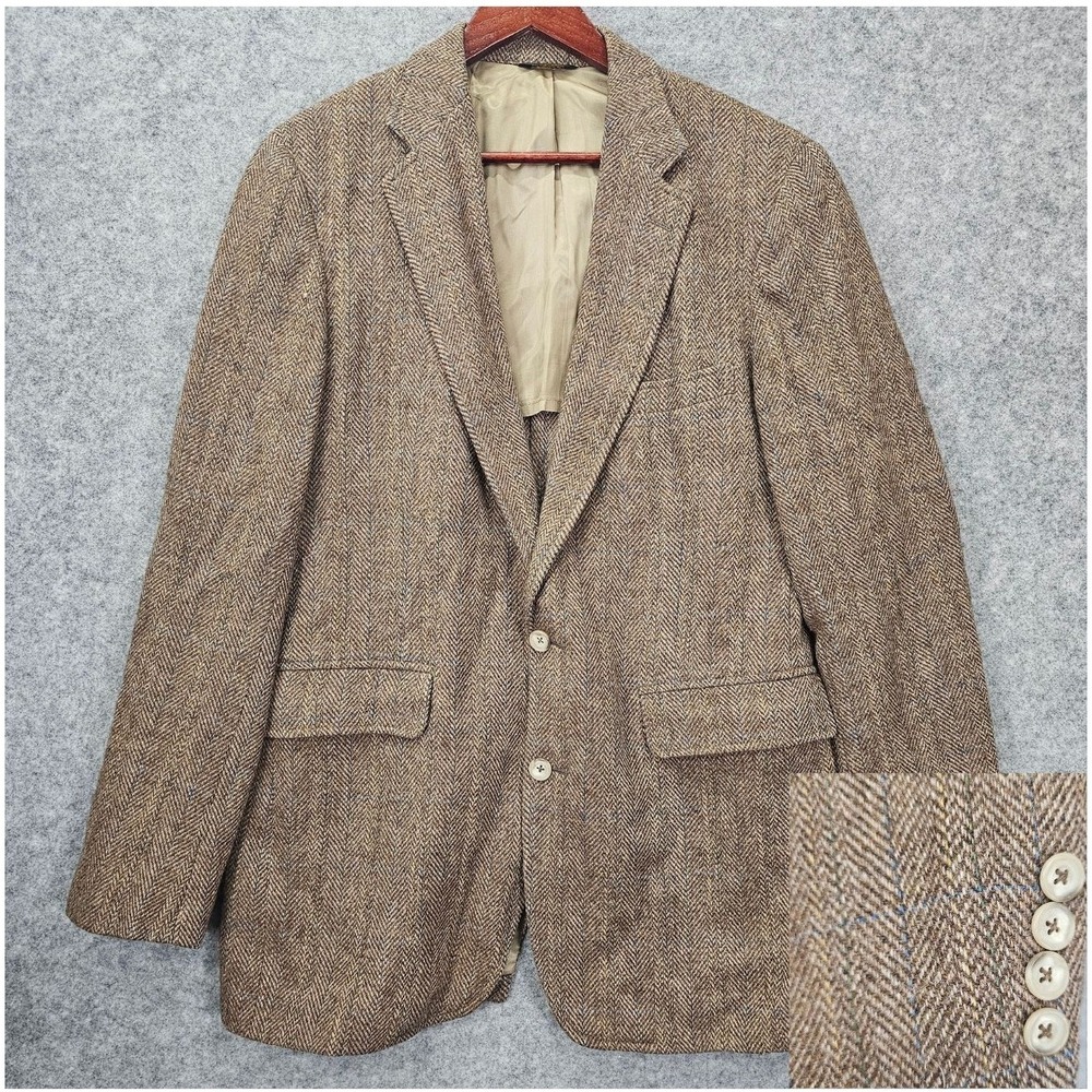 Vintage Herringbone Blazer Men 40L S Brown Slim‎ Tweed Speckled Jacket WM FOX CO
